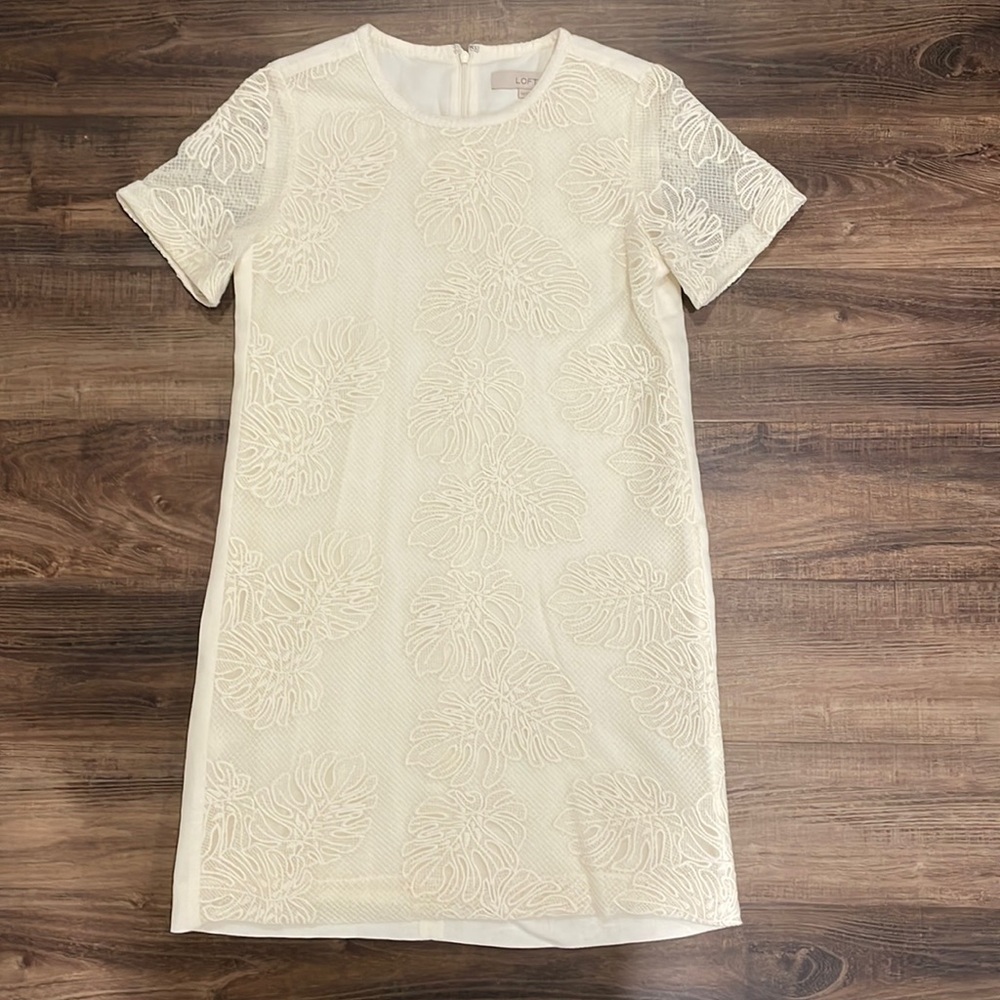 Loft Shift Dress - leaf embroidery pattern